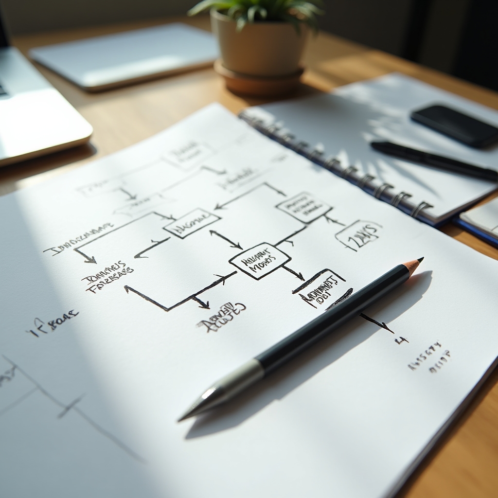 Diagram procesu pracy narysowany na kartce papieru